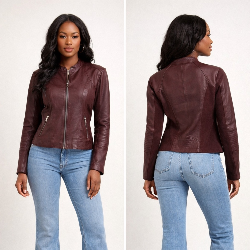 Women's Burgundy Leather Jacket